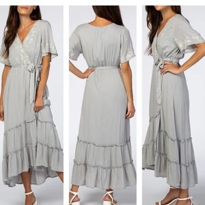 NWT Baltic Born Macey embroidered midi dress dusty blue gray ruffled tiered XL